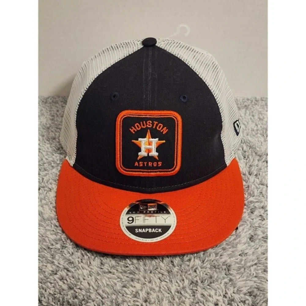 New Era 9FIFTY Houston‎ Astros Patch Low Profile Trucker Snapback Hat Cap Navy